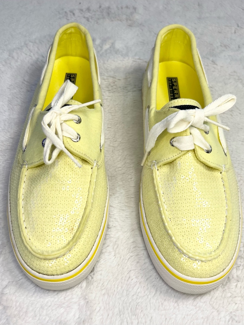 SPERRY Top Sider Bahama Yellow Sequin Boat Deck Shoes Size 10